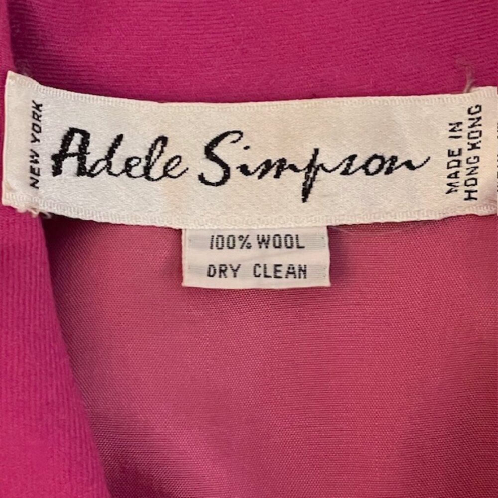 Adele Simpson Vintage 100% Wool Gabardine Batwing Blazer Cropped Magenta 12 - Picture 5 of 6